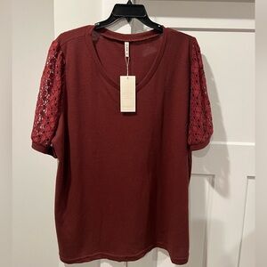 Elegant Maroon Lace Sleeve Blouse